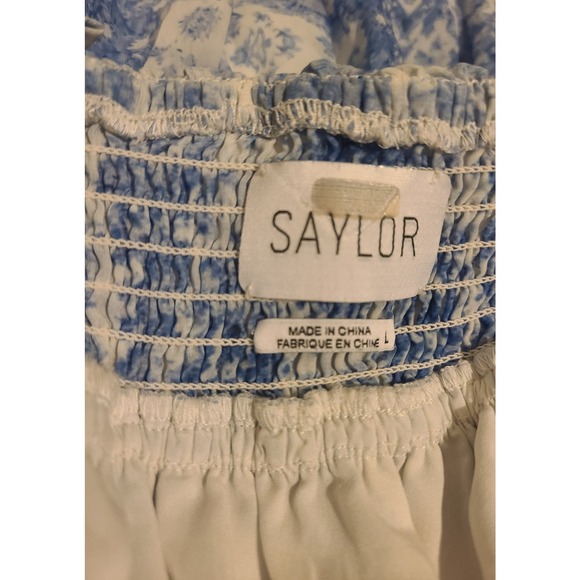 Anthropologie Saylor Blue Holly Dress Halter Criss Cross Back Smocked Large Boho - Picture 6 of 6